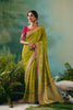 Olive Green  Banarasi Silk Saree with Pink Embroidered Blouse 