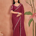 Royal Rani Pink Satin Silk Saree Sequins Embroidery Work for Women