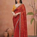 Elegant Red Natural Silk Saree Bandhani Print Sequins Embroidery Work for Women