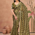 Graceful Olive Green Two Tone Satin Silk Saree Sequins Embroidery Border for Women