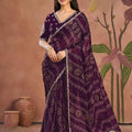 Stylish Purple Two Tone Satin Silk Saree Bandhani Print Sequins Embroidery for Women