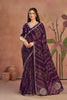 Stylish Purple Two Tone Satin Silk Saree Bandhani Print Sequins Embroidery for Women