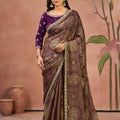 Amazing Brown Purple Two Tone Satin Silk Saree Sequins Embroidery Border for Women