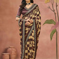 Beautiful Brown Beige Satin Silk Saree Sequins Embroidery Border for Women