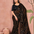 Premium Black Two Tone Satin Silk Saree Sequins Embroidery Border for Women