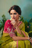 Olive Green Banarasi Silk Saree with Pink Embroidered Blouse