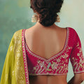 Olive Green Banarasi Silk Saree with Pink Embroidered Blouse