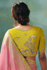 Pink Silk Saree Zari Border Lime Green Embroidered Blouse
