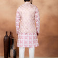 Classy Pink and Off-White Digital Print Jacquard Kurta Pyjama with Nehru Jacket for Men