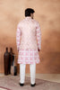 Classy Pink and Off-White Digital Print Jacquard Kurta Pyjama with Nehru Jacket for Men