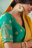 Mustard Yellow Silk Saree Teal Green Embroidered Blouse