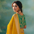 Mustard Yellow Silk Saree Teal Green Embroidered Blouse