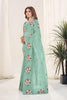 Mint Green Organza Saree Floral Embroidery Work Designer Blouse