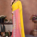Yellow and Peach Georgette Saree Embroidered Border Work
