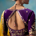 Mustard Yellow Saree with Gold Embroidery Purple Blouse