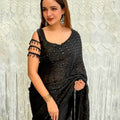 Luxury Black Georgette Sequins Embroidered Saree Designer Cut Sleeve Blouse