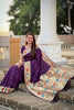 Wine Purple Floral Woven Linen Silk Saree Designer Peacock Border