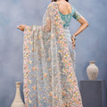 Sea Green Floral Embroidered Net Saree with Designer Border