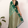 Bottle Green Kanjivaram Silk Saree with Rich Gold Zari Border
