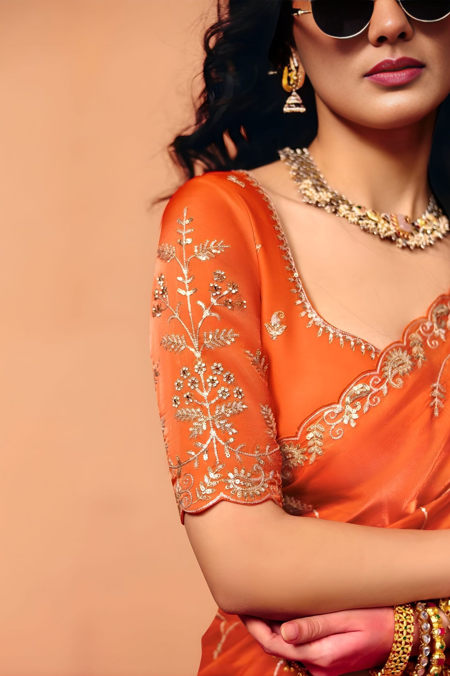 Orange Designer Saree Embroidered Border Saree