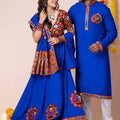 Royal Blue Rayon Couple Navratri Outfit with Multicolor Kutchi Mirror and Thread Embroidery