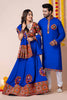 Royal Blue Rayon Couple Navratri Outfit with Multicolor Kutchi Mirror and Thread Embroidery
