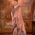 Peach Silk Saree with Floral Peacock Embroidery Saree with Blouse