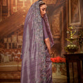 Lavender Designer Silk Saree with Heavy Floral Embroidery Saree