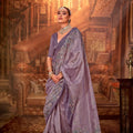 Lavender Designer Silk Saree with Heavy Floral Embroidery Saree