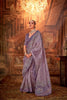 Lavender Designer Silk Saree with Heavy Floral Embroidery Saree