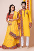 Couple Yellow Gujarati Embroidered Navratri Chaniya Choli and Kurta Set with Mirror Work