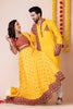 Couple Yellow Gujarati Embroidered Navratri Chaniya Choli and Kurta Set with Mirror Work