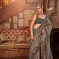 Olive Green Designer Silk Saree with Heavy Floral Embroidery Saree
