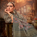Olive Green Designer Silk Saree with Heavy Floral Embroidery Saree