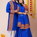 Couple Royal Blue Gujarati Embroidered Chaniya Choli and Kurta Set with Mirror Work