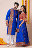 Couple Royal Blue Gujarati Embroidered Chaniya Choli and Kurta Set with Mirror Work