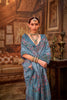 Teal Blue Silk Saree with Floral Embroidery Designer Saree with Blouse