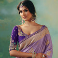 Lavender Banarasi Silk Saree Embroidered Purple Blouse