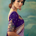 Lavender Banarasi Silk Saree Embroidered Purple Blouse