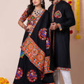 Couple Black Gujarati Embroidered Navratri Chaniya Choli and Kurta Set with Mirror Work