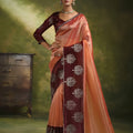 Dazzling Peach Organza Saree with Floral Motifs Embroidery for Women