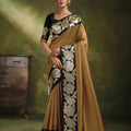 Striking Brown Organza Silk Saree Floral Motifs Embroidery for Women