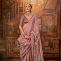 Dusty Rose Pink Silk Saree with Floral Embroidery Saree with Blouse