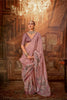 Dusty Rose Pink Silk Saree with Floral Embroidery Saree with Blouse