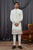 Elegant Off-White Art Silk Thread Work Wedding Indo Western Suit for Men