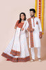 Couple White Gujarati Embroidered Navratri Chaniya Choli and Kurta Set with Mirror Work