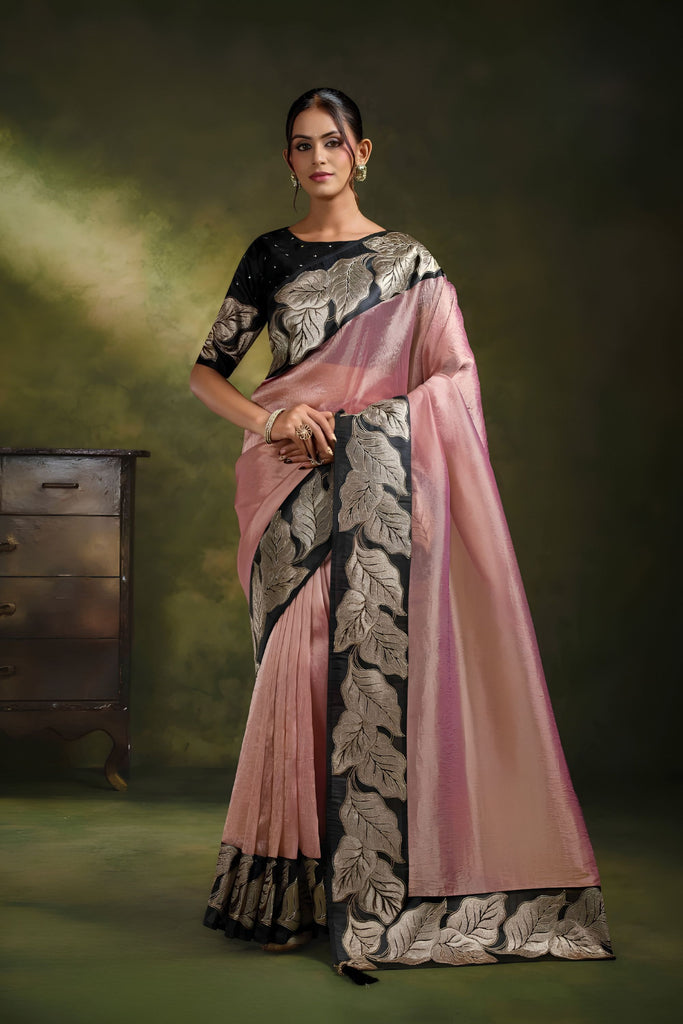 Stunning Dusty Pink Organza Net Saree Embroidery for Women