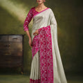 Captivating Cream Organza Net Silk Saree Embroidery for Women