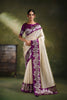 Exquisite Cream Organza Net Saree Embroidery for Women