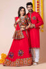 Couple Red Gujarati Embroidered Navratri Chaniya Choli and Kurta Set with Mirror Work